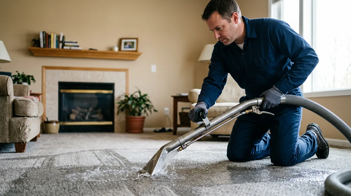 Water damage restoration technician working near Hollins, AL